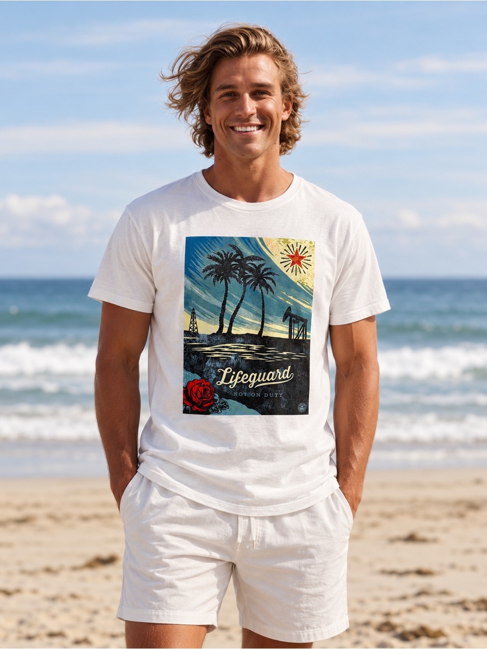 OBEY Lifeguard Not On Duty Shepard Fairey Graphic T-Shirt White